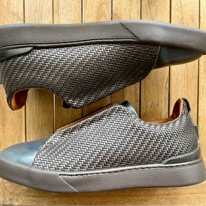Zegna Navy Blue Men’s Triple Stitch Woven Sneaker Size 9 Excellent Condition